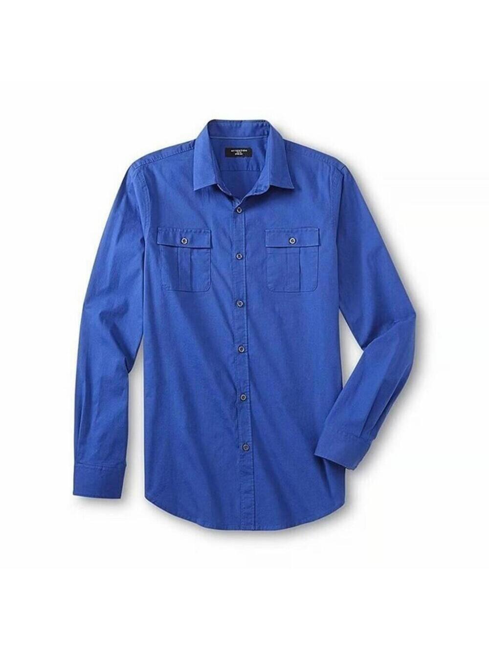 Attention Mens Royal Blue Button Down Utility Shirt NWT Small Double Pocket NEW